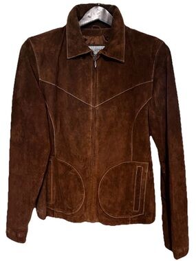 Wilson's Leather Maxima Brown Suede Jacket Collared Full Zip Lined Women’s M
